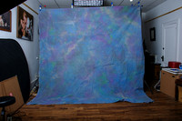 Grey-Blue Muslin with purple tones.  Used and a little stiff. 10x10-- $15