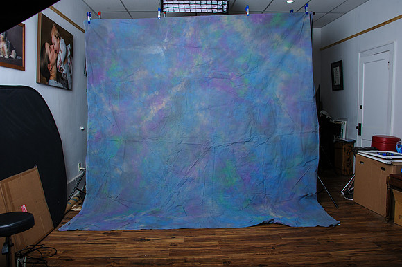 Grey-Blue Muslin with purple tones.  Used and a little stiff. 10x10-- $15